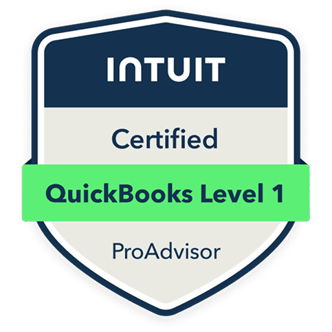 QuickBooks Level 1 Certified ProAdvisor badge.