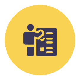 Person checking checklist on yellow background.